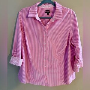 Pretty Talbots 20WP Pink Blouse with White Pin Stripes, 3/4 Sleeves